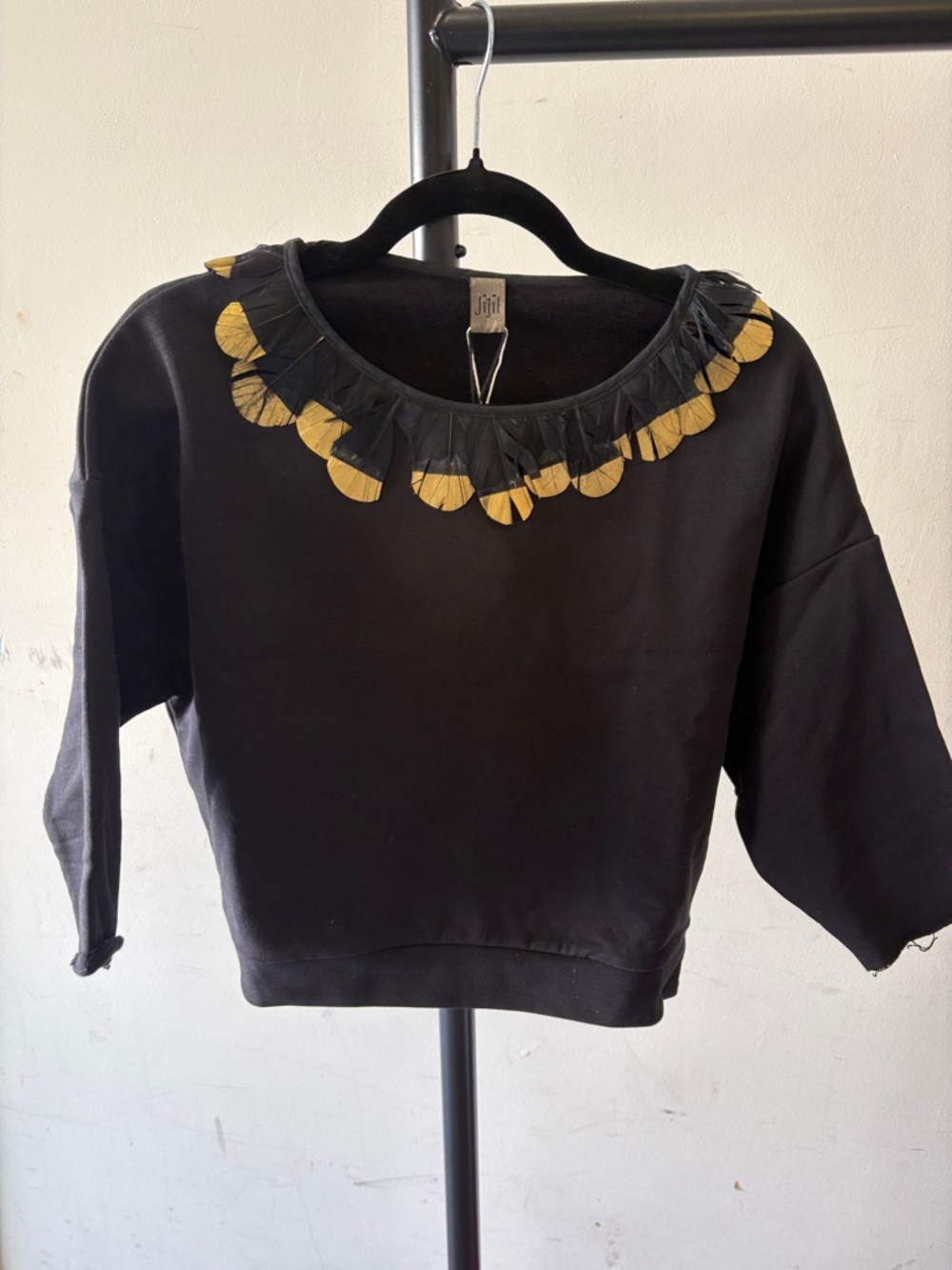 Jijil Black Sweatshirt with Yellow Petal Collar